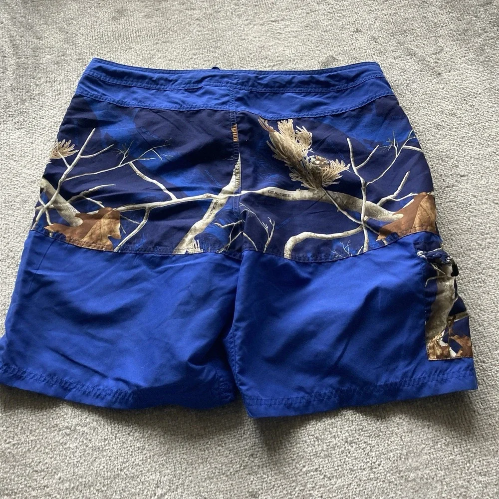 Cabelas Swim Trunks Mens‎ 38 Blue Realtree Camo Reversible Swim Shorts